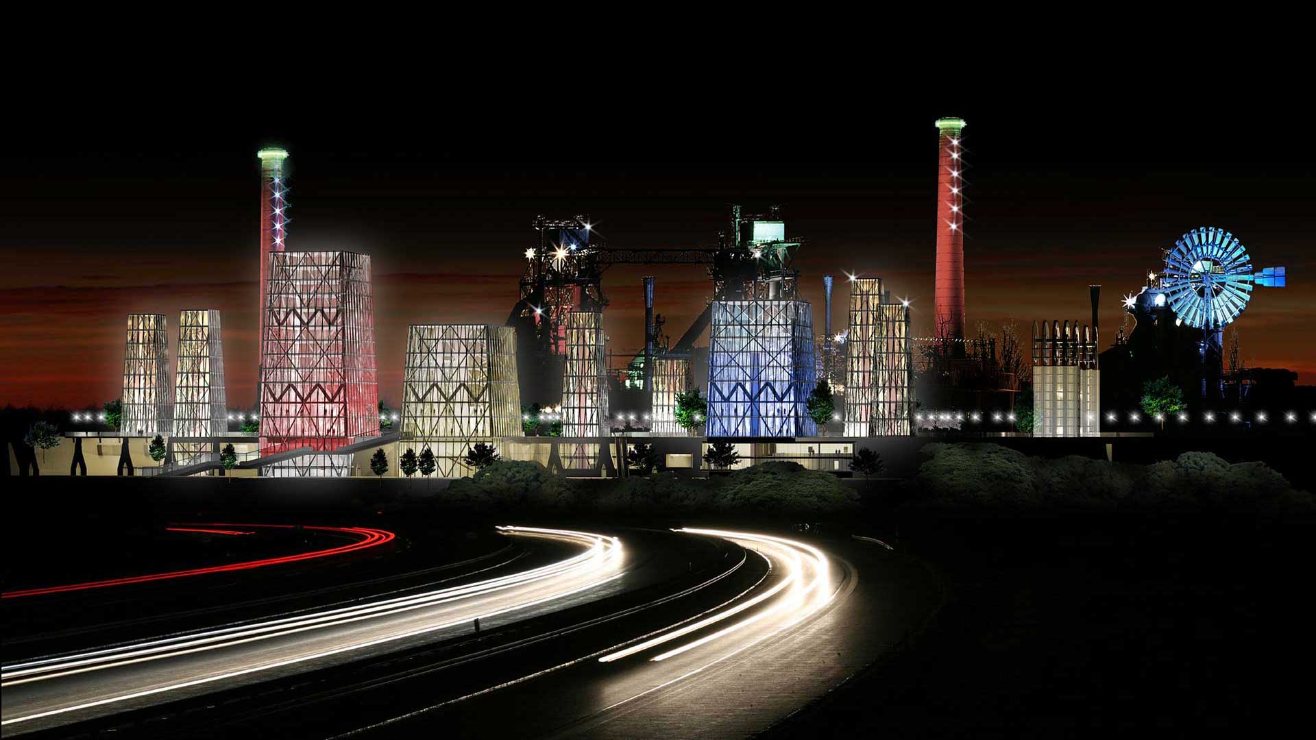 projekte-Nachtperspektive-mit-Blick-von-der-Autobahn-auf-das-beleuchtete-Hochofenwerk Villa Baltic Kühlungsborn c5