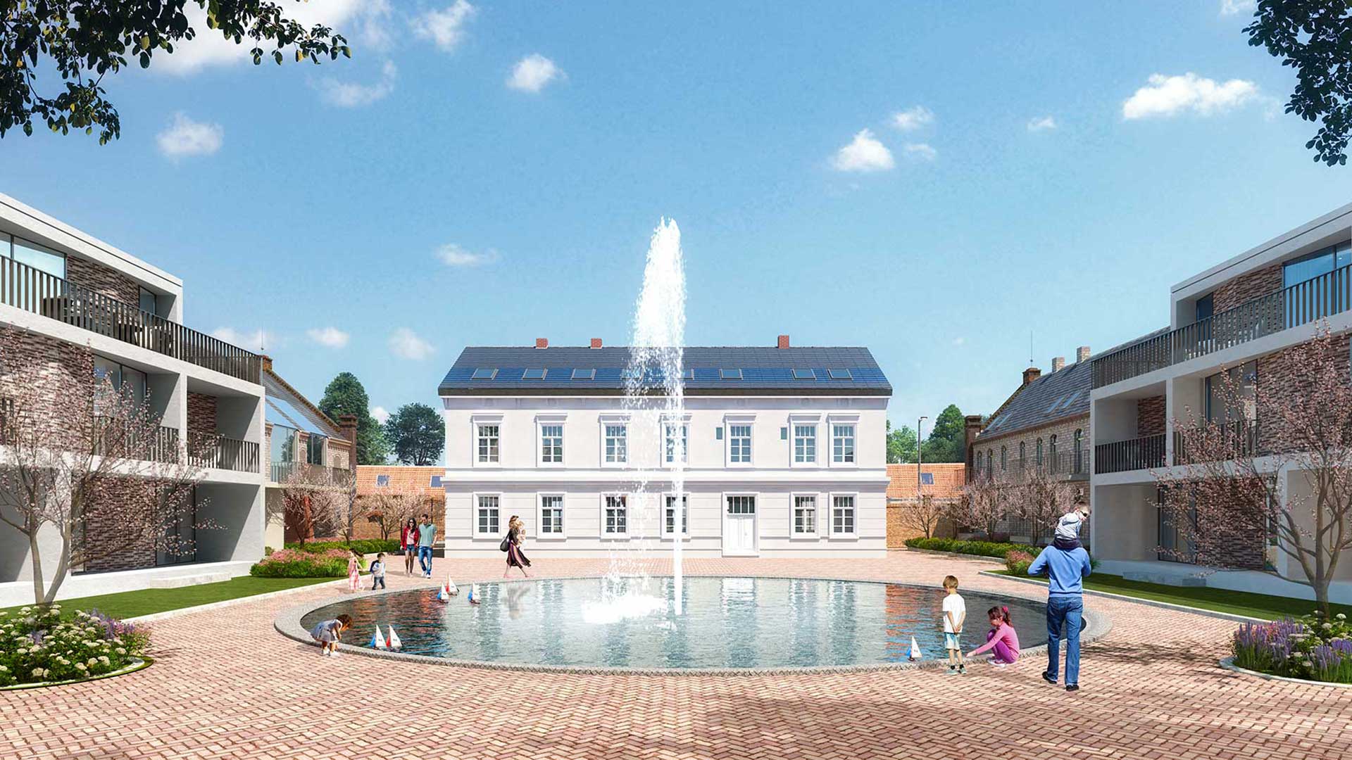 Haus-3_Hofansicht Maximilian Höfe Lieskau Luftbild